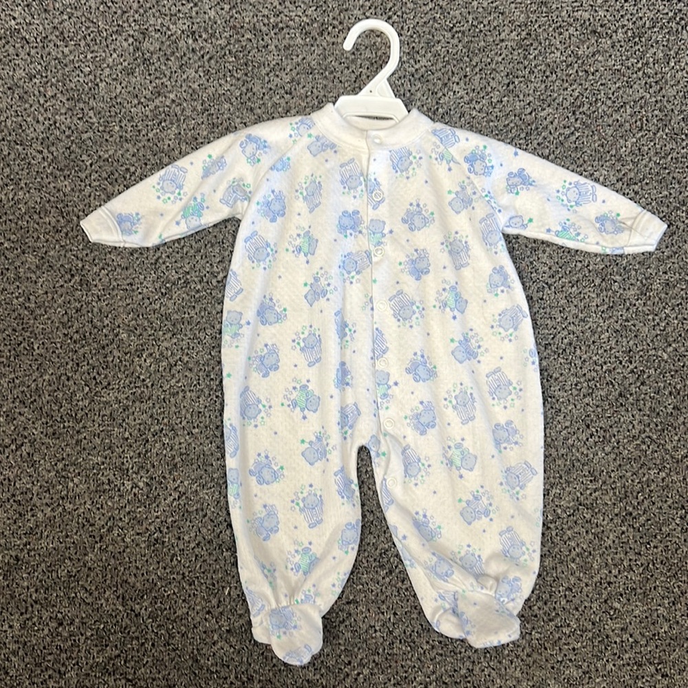 ❤️5/$25❤️2/$15❤️ EVENFLO | white/blue bear one piece outfit VINTAGE